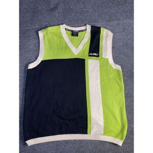 FUBU Sports Sweater Vest Men XL Multi Soft Knit Sleeveless Split V Neck Pullover